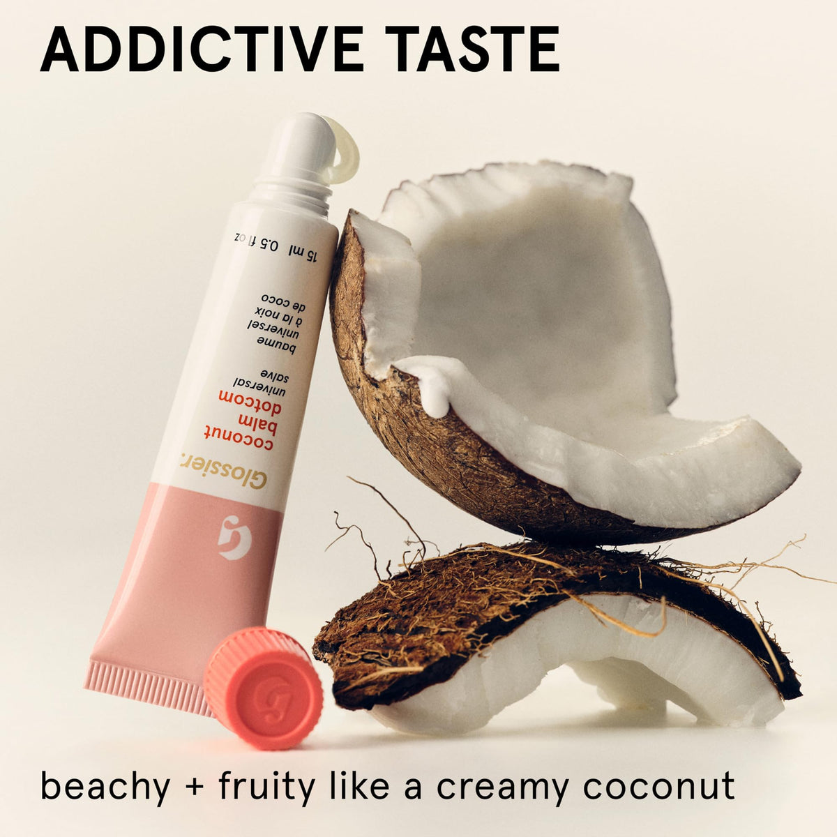 Glossier Baume Balm Dotcom 18g avec étiquette sur fond blanc