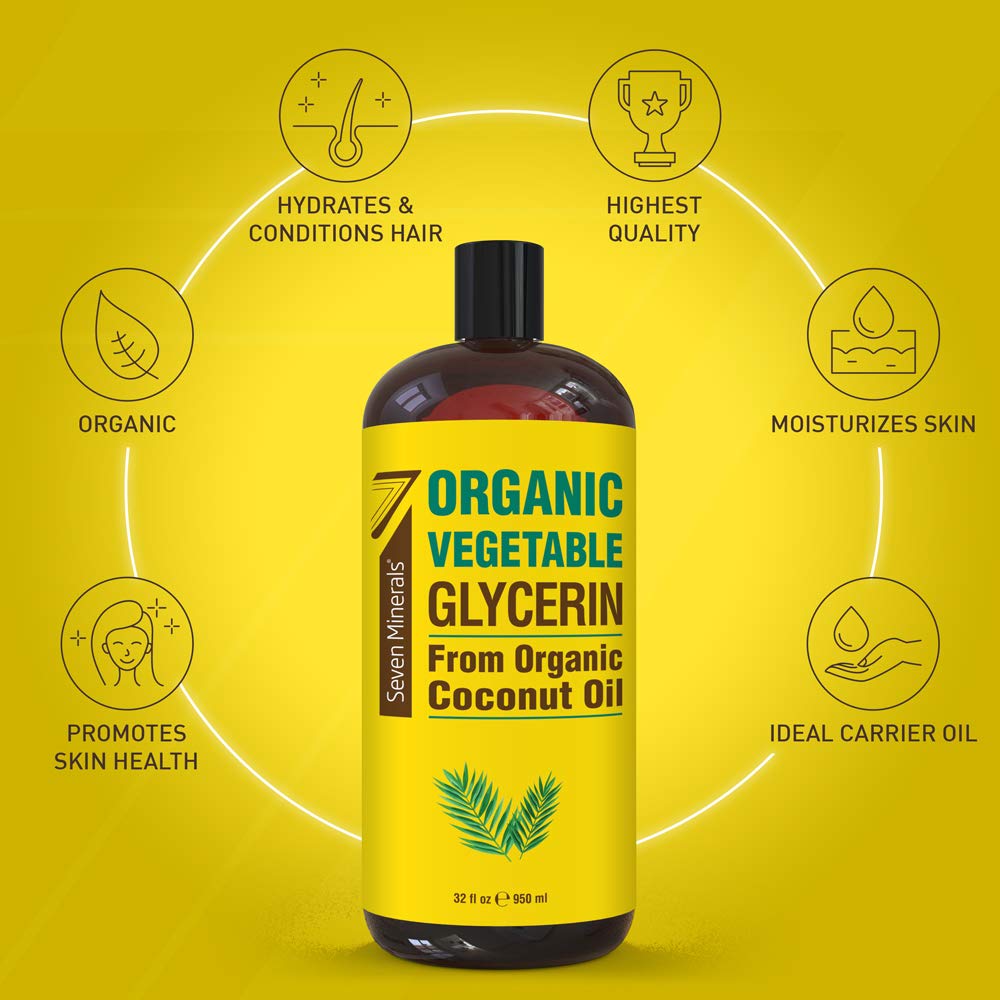 Glycérine végétale bio Seven Minerals avec étiquette et ingrédients