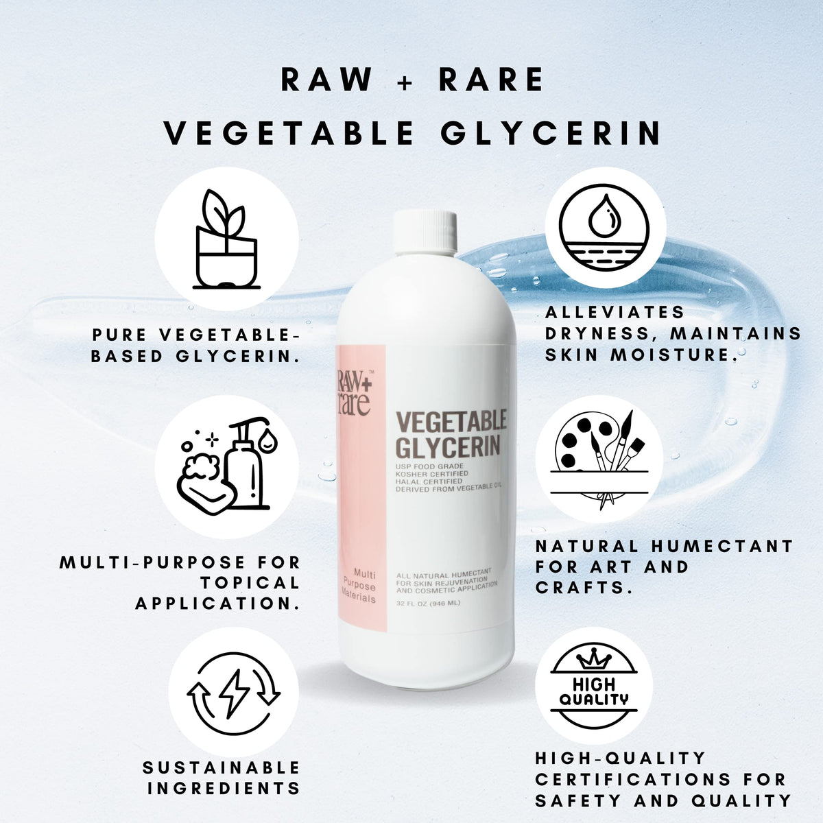 Glycérine Végétale Raw Plus Rare 32 oz pour soins capillaires