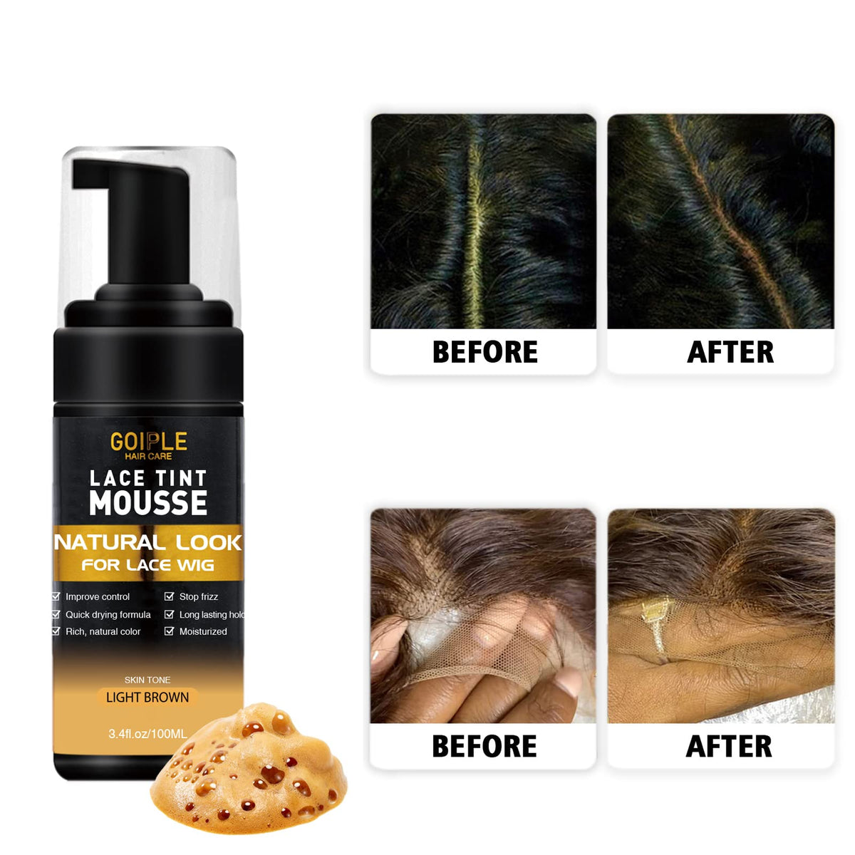 Goiple Mousse Teintée pour Perruques et spray de fusion
