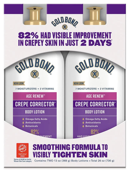 Gold Bond Crème Correctrice Anti-Crêpe 2 flacons de 13 oz l'un à côté de l'autre