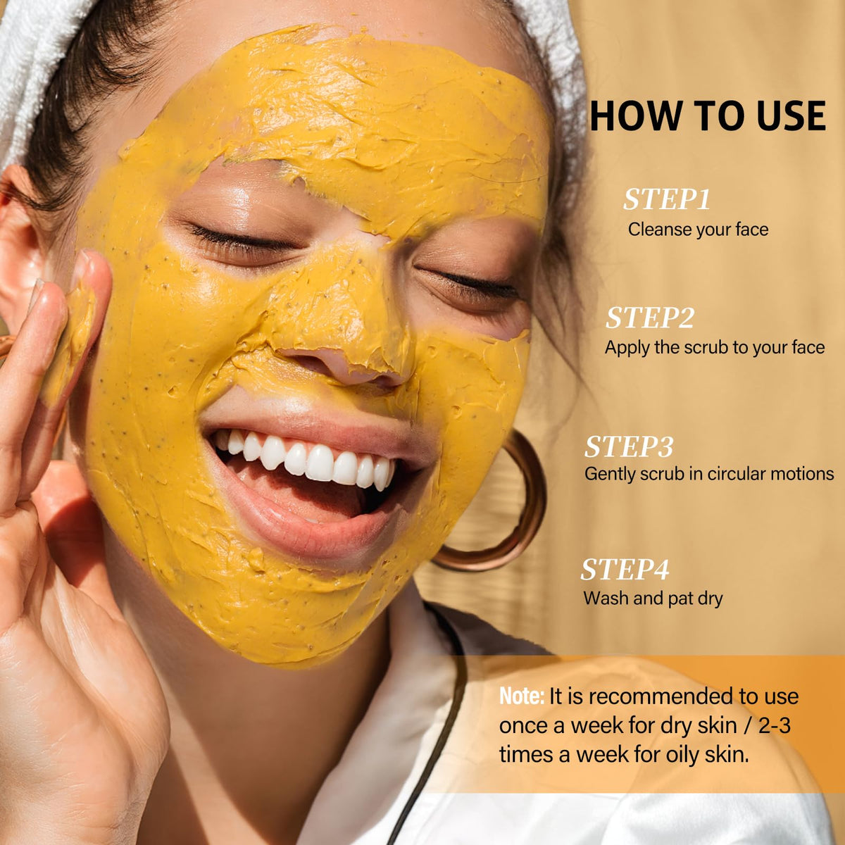 Gommage Visage RIHAKO au Curcuma 200g, utilisation en salle de bain