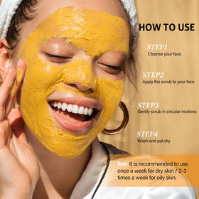 Gommage Visage RIHAKO au Curcuma 200g, utilisation en salle de bain