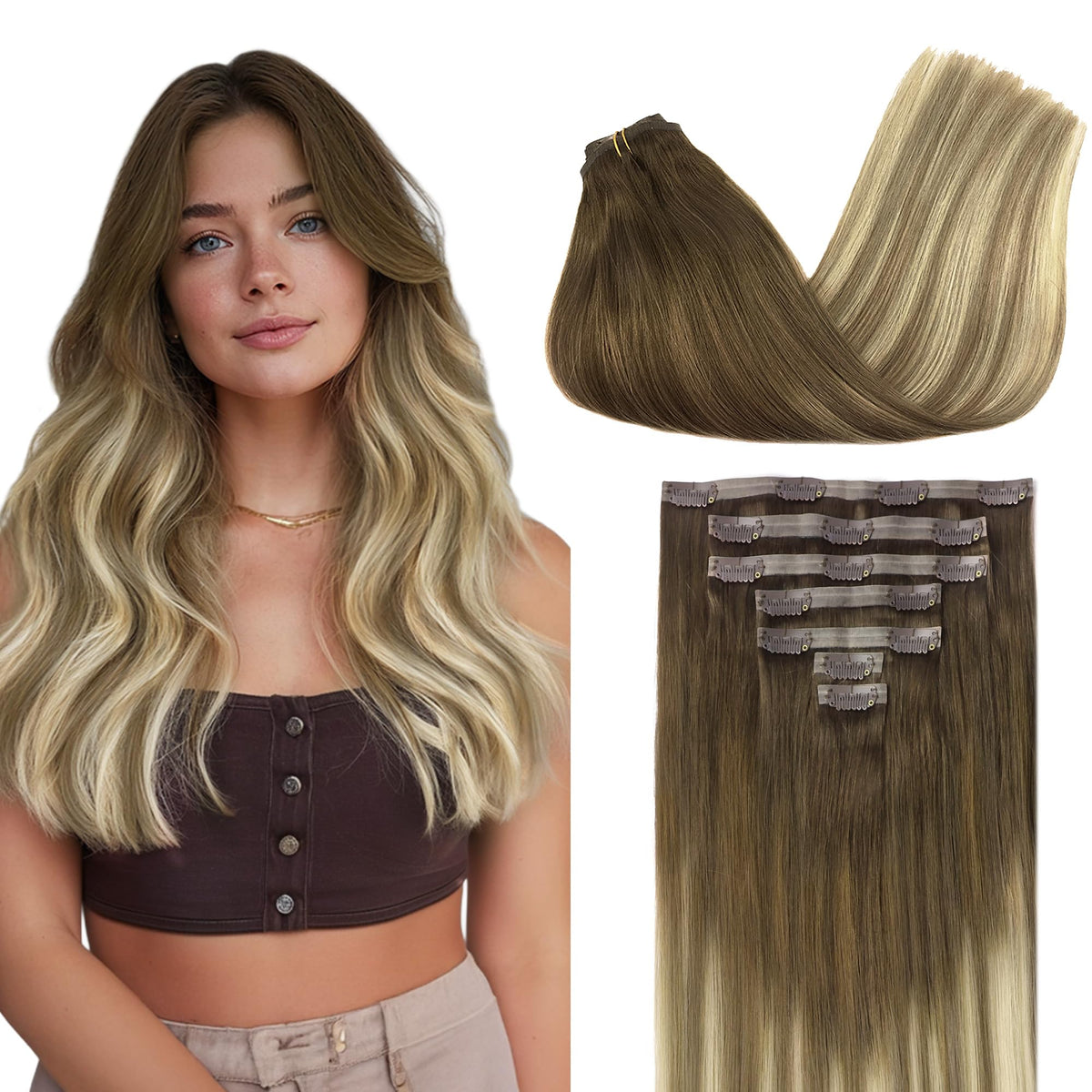 GOO GOO Extensions Capillaires Clip-in 22 pouces couleur Balayage