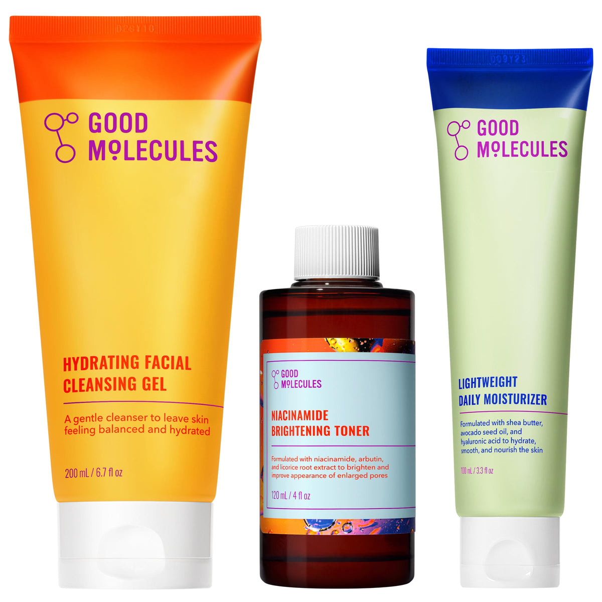 Good Molecules Ensemble de Soins avec Nettoyant Hydratant, Tonique et Hydratant