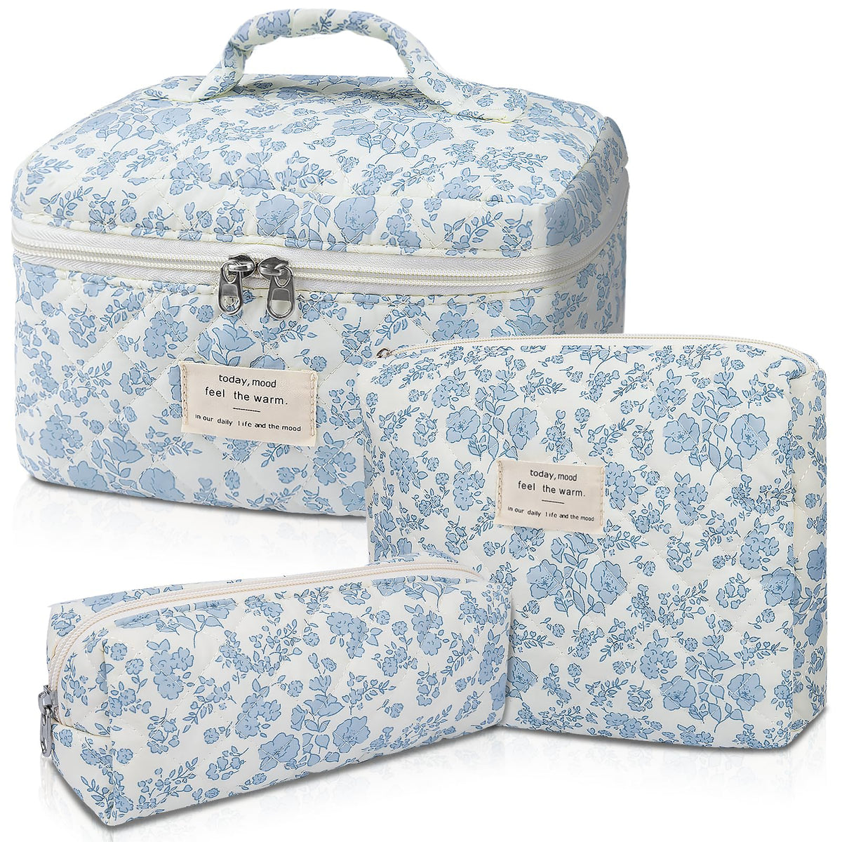 Gosect trousse de maquillage florale vue de face avec motif bleu