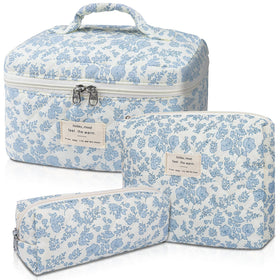 Gosect trousse de maquillage florale vue de face avec motif bleu