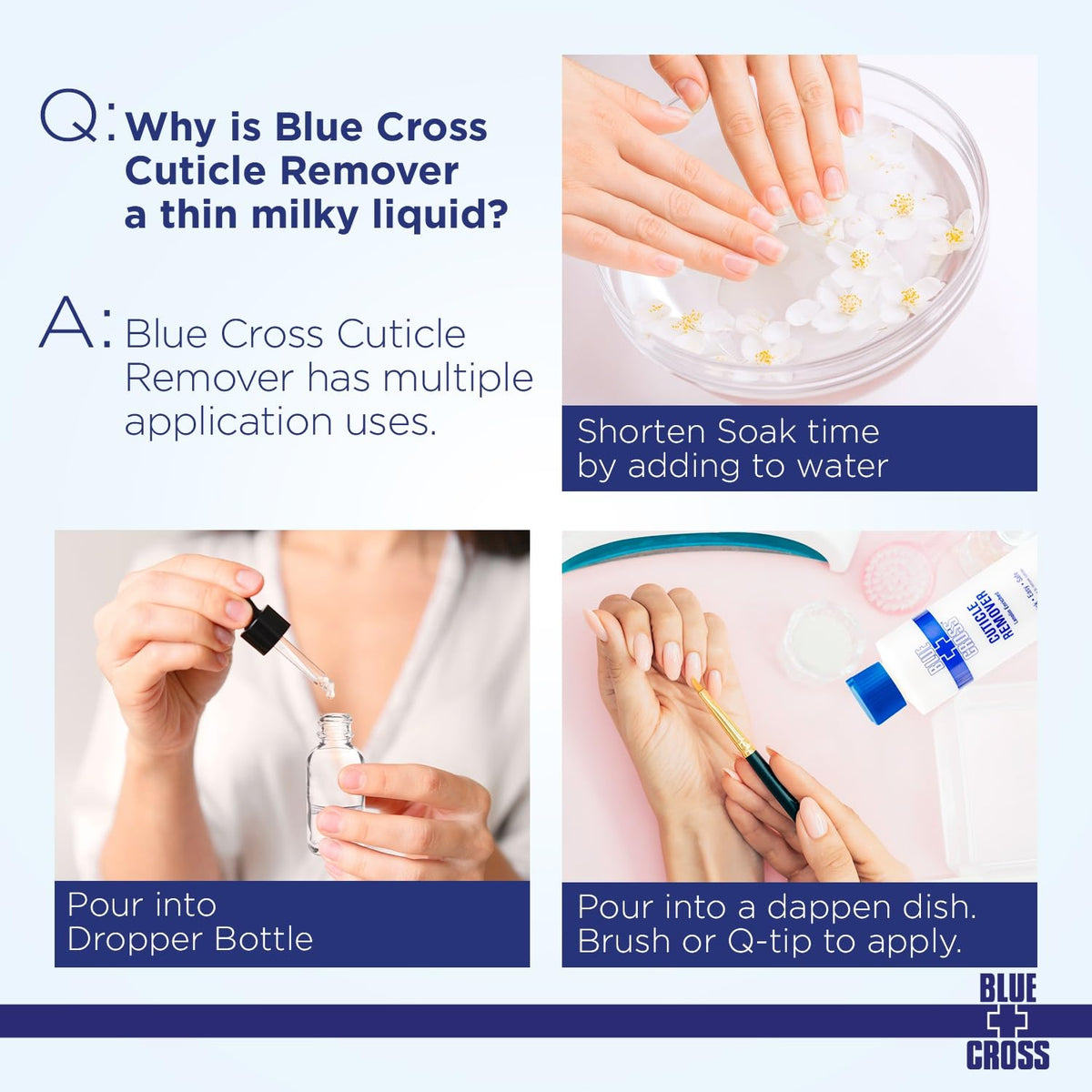 Goutte de Démélant de Cuticules Blue Cross sur un ongle