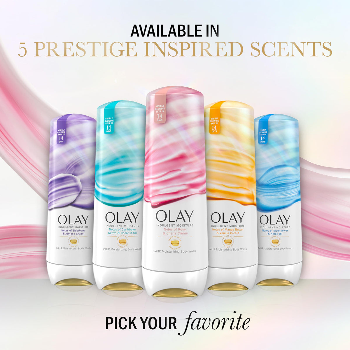 Gouttes de gel douche Olay sur une surface