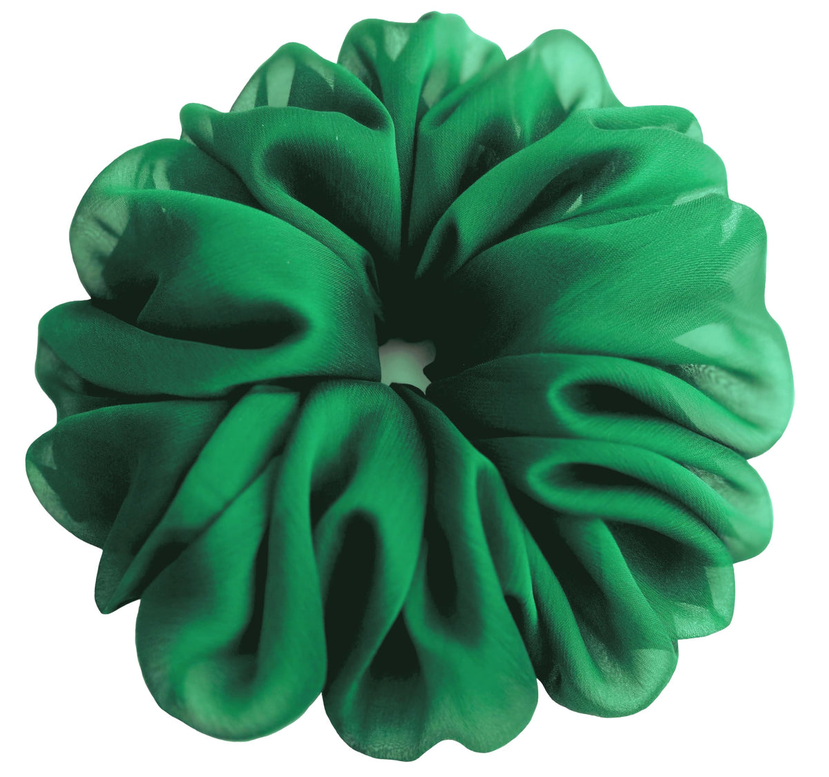 Grand scrunchie chiffon vert 18 cm vue de face