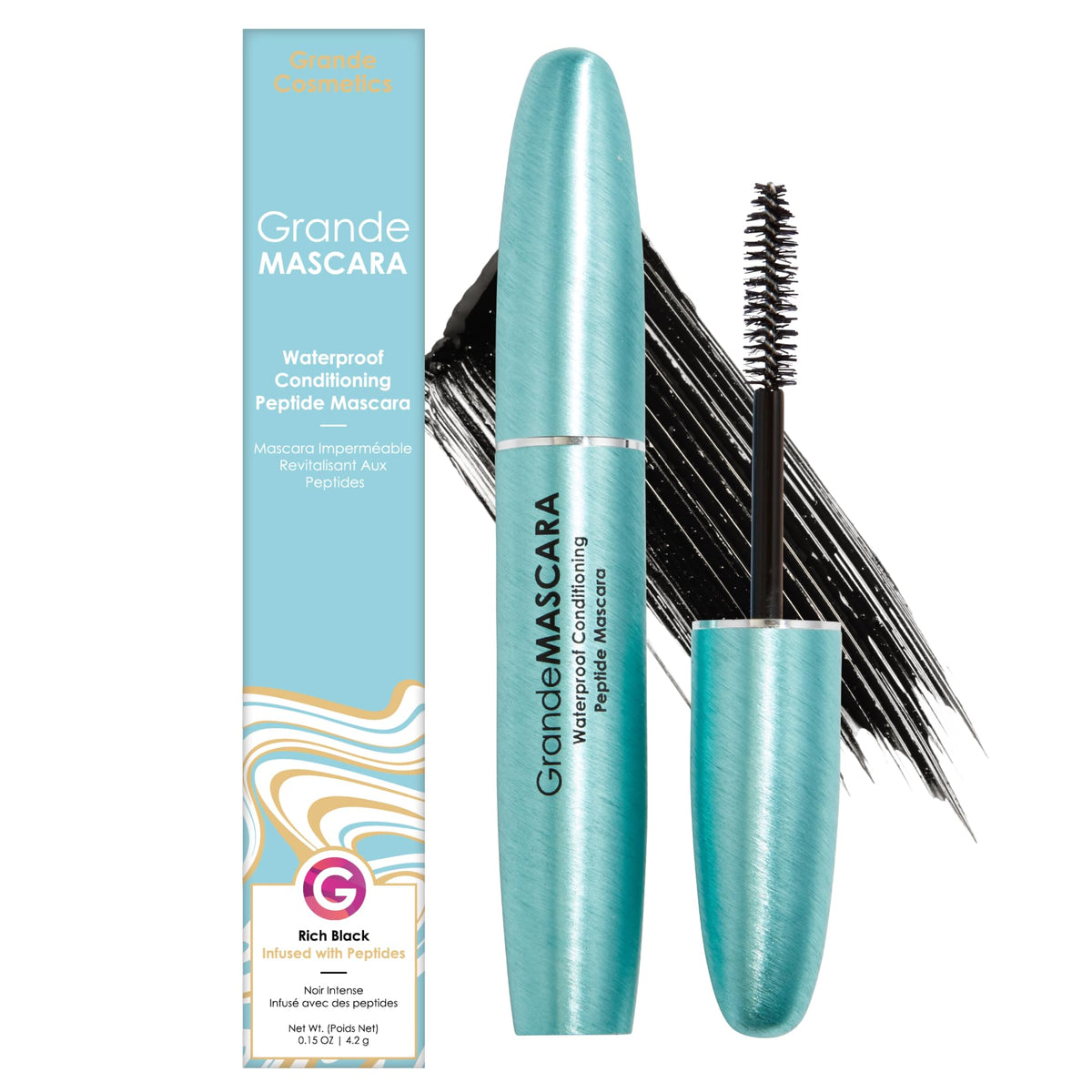 GrandeMASCARA Waterproof de Grande Cosmetics, tube noir devant