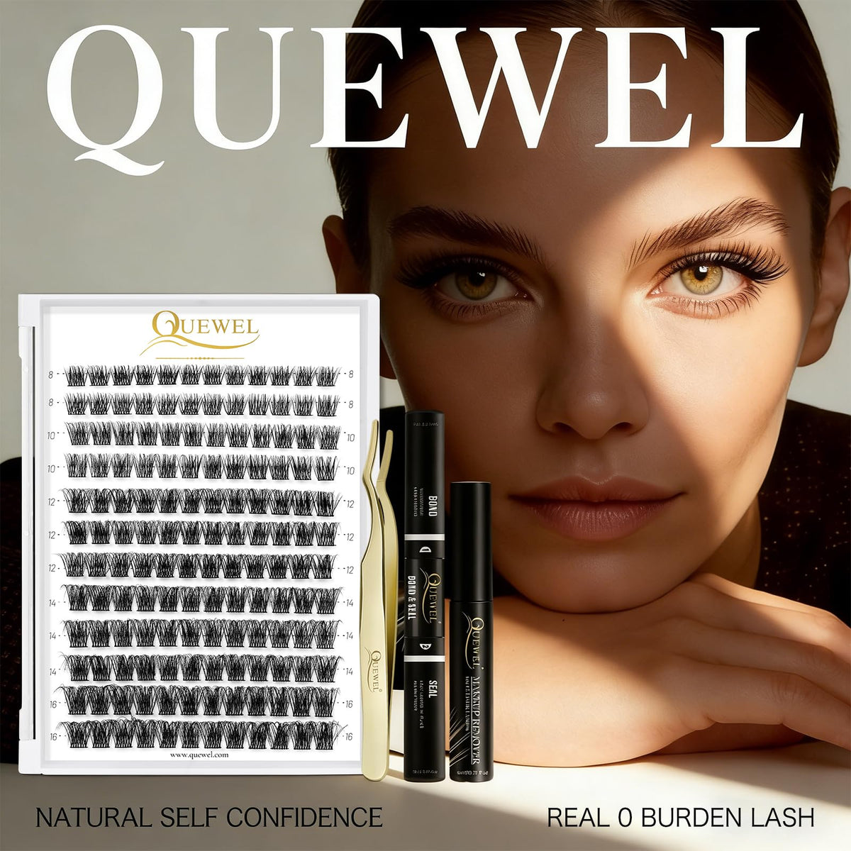 Grappes de cils en noir de QUEWEL avec bande améliorée