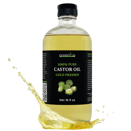 GreenIVe Huile de Ricin 16 oz bouteille en verre vue avant
