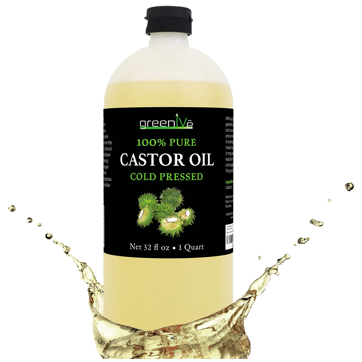 GreenIVe Huile de Ricin 32oz vue avant avec étiquette