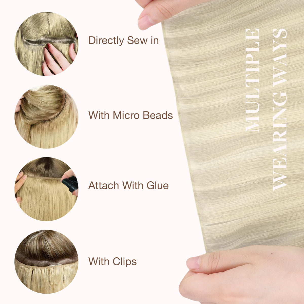 Gros plan sur la couture des extensions de cheveux GOO GOO