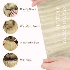 Gros plan sur la couture des extensions de cheveux GOO GOO