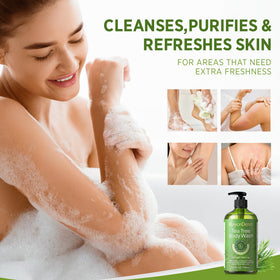 Gros plan sur la mousse du gel douche Roycederm au thé vert