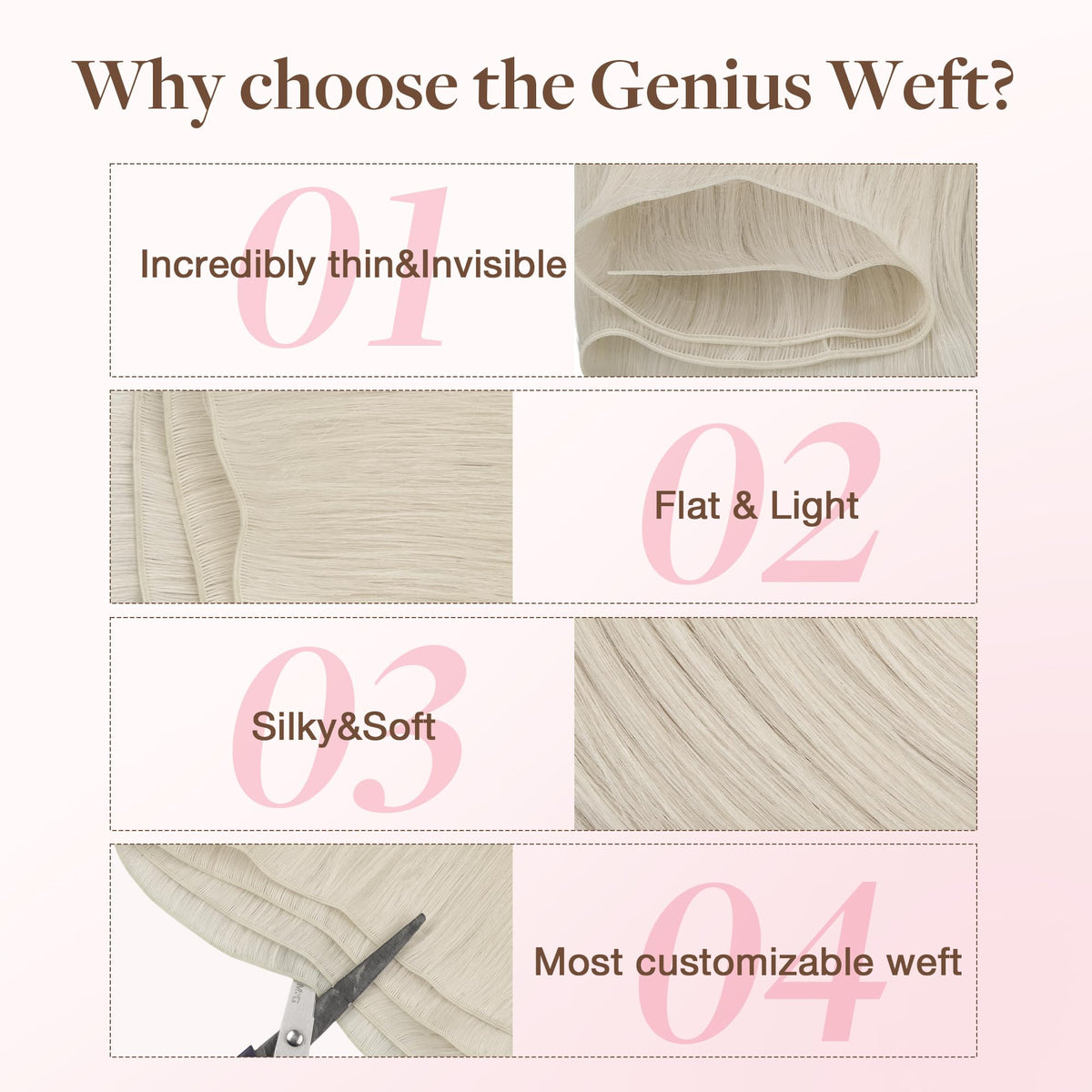 Gros plan sur la texture des extensions GOO GOO Genius Weft