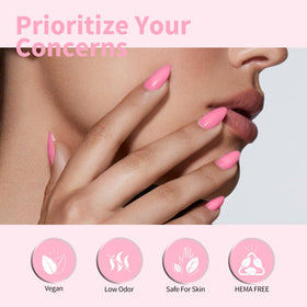 Gros plan sur la texture du vernis gel rose CANNI