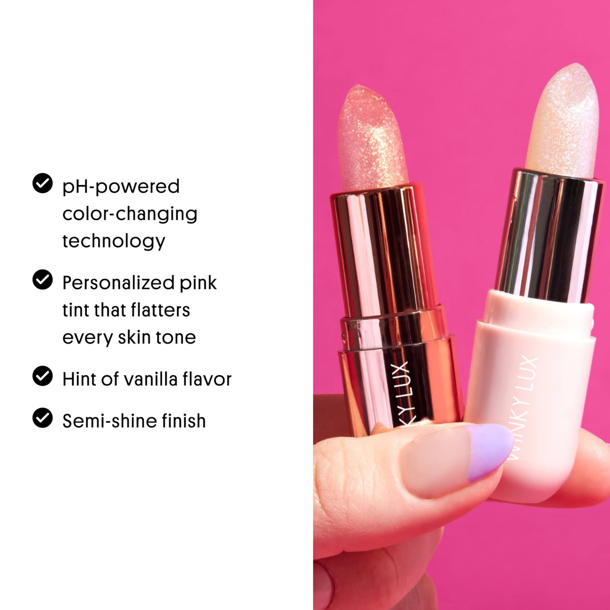 Gros plan sur le Baume Glimmer Rosé avec effet lumière