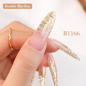 Gros plan sur le flacon de vernis gel pailleté
