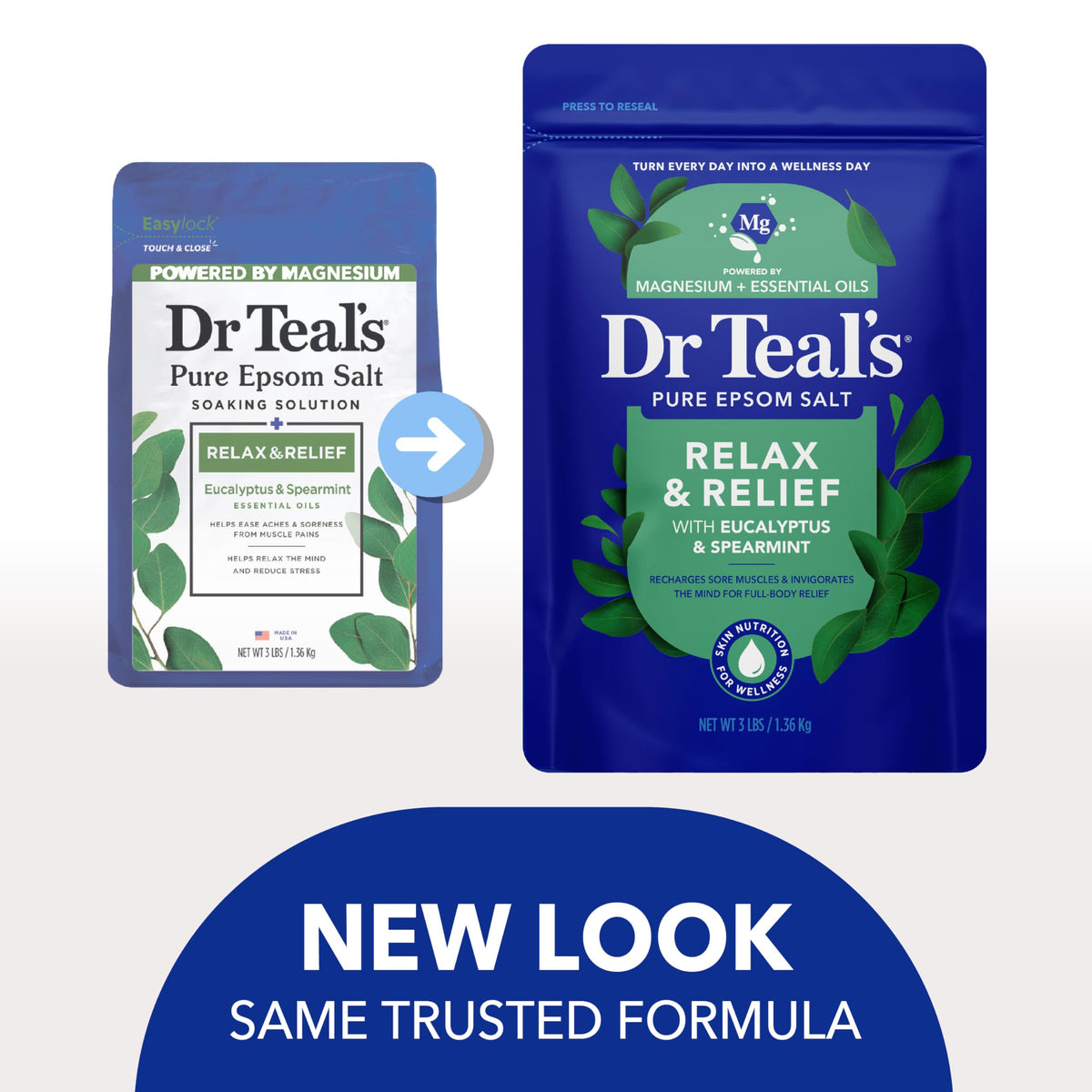 Gros plan sur le sel d'Epsom Pur Dr Teal's, montrant sa texture