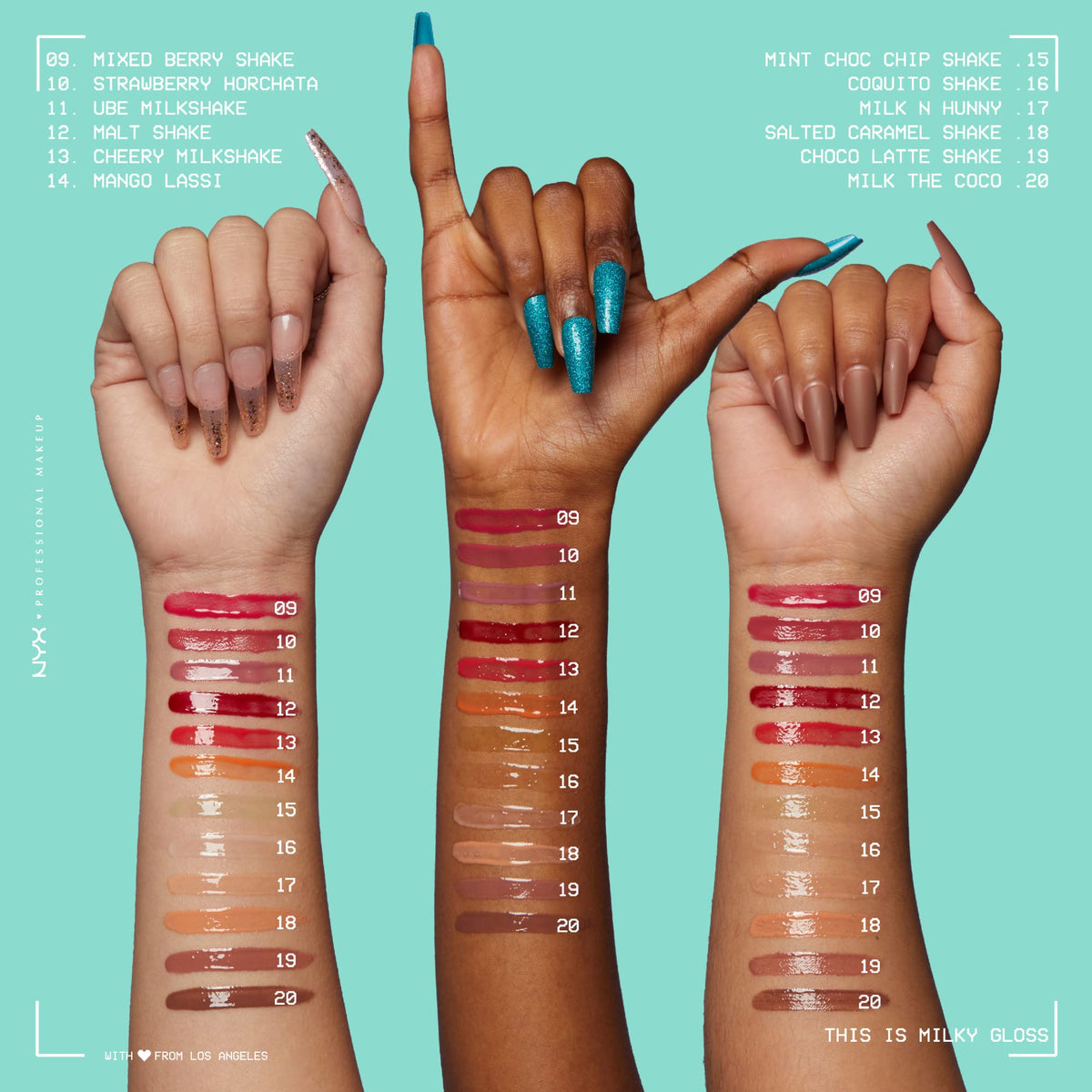 Gros plan sur le tube de gloss NYX avec étiquette visible