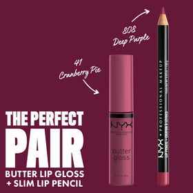 Gros plan sur le tube de NYX Butter Gloss Cranberry Pie, bouchon doré