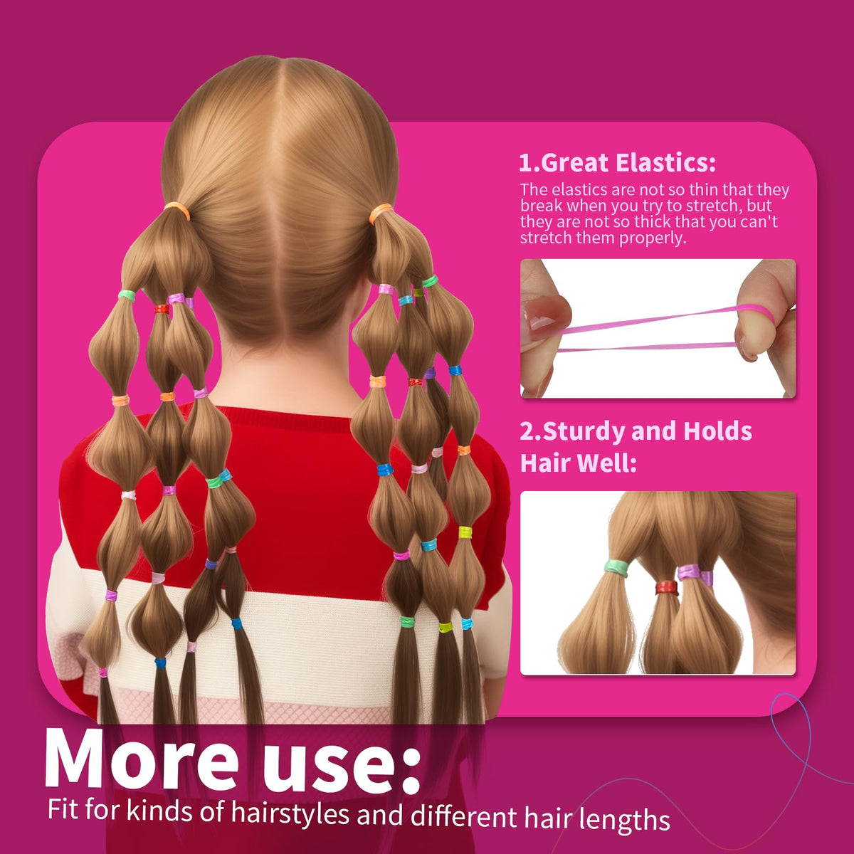 Gros plan sur les élastiques à cheveux Teenitor, détails de couleur