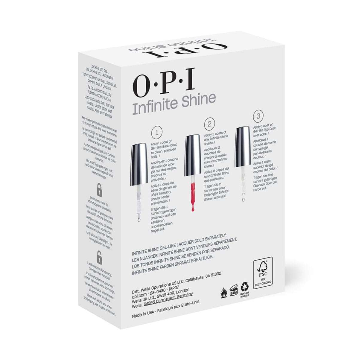 Gros plan sur les flacons de vernis OPI Infinite Shine avec couleurs variées