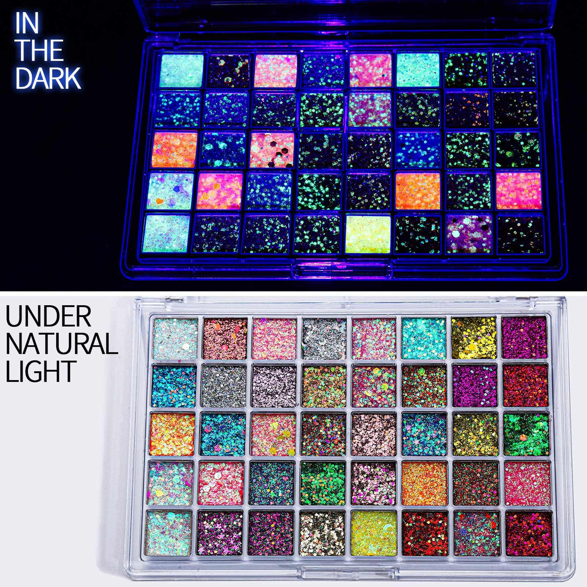 Gros plan sur les paillettes gel Fandamei dans le boîtier