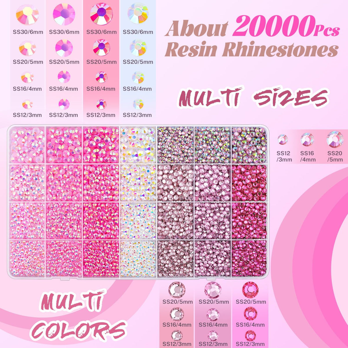 Gros plan sur les rhinestones en résine de différentes tailles