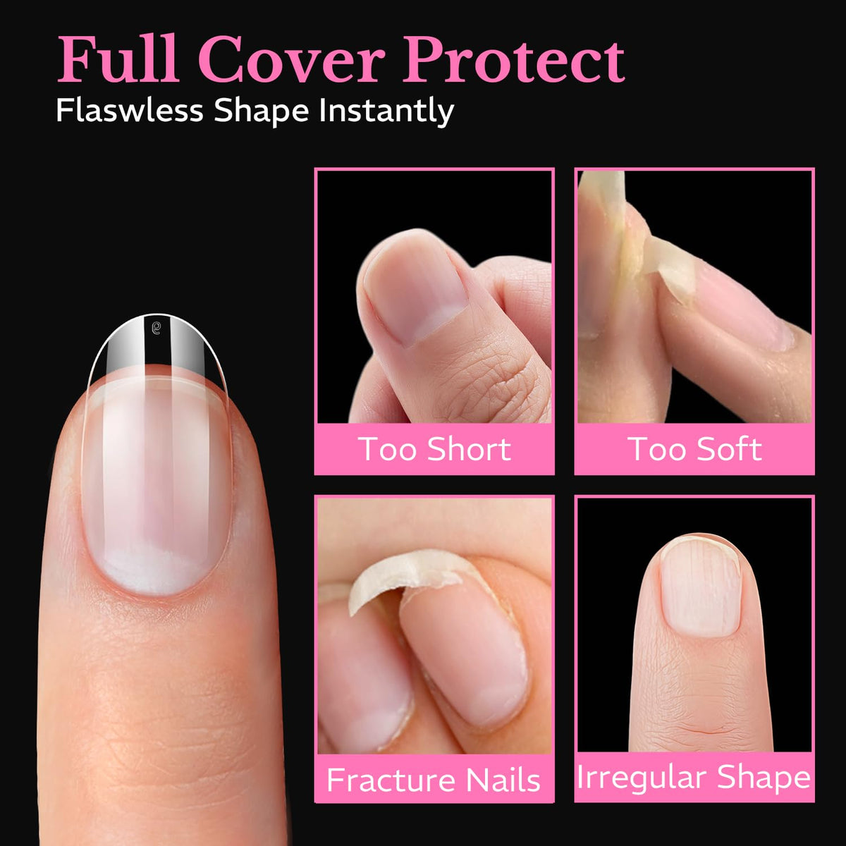 Gros plan sur les tips d'ongles ovales AZUREBEAUTY, bord arrière fin