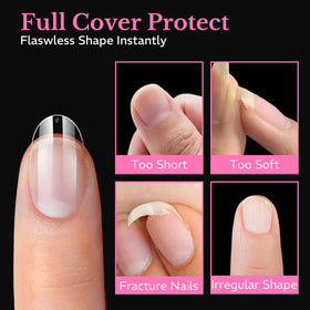 Gros plan sur les tips d'ongles ovales AZUREBEAUTY, bord arrière fin