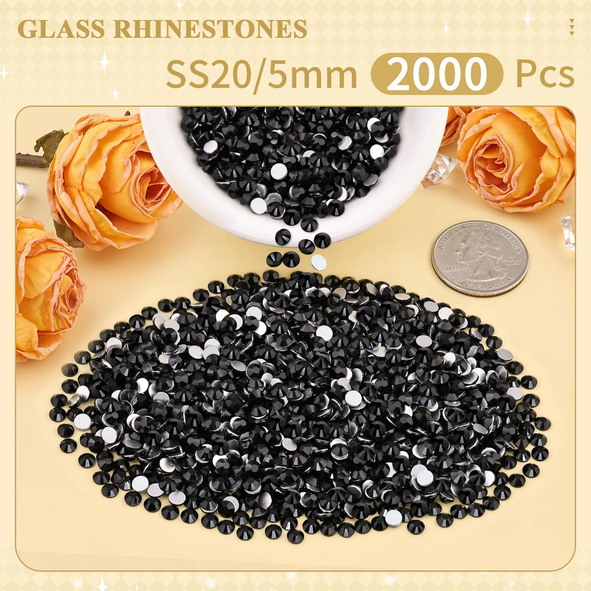 Gros plan sur strass en verre noir SS20