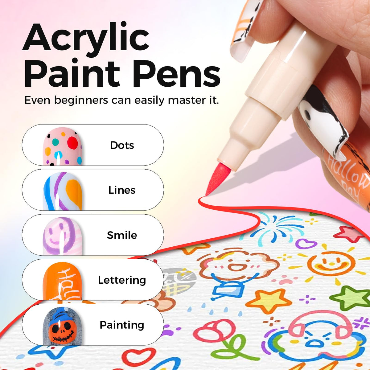 Gros plan sur un motif de nail art avec stylos GELLAKTIK