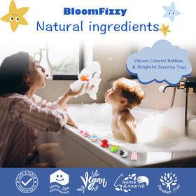 Gros plan sur une bombe de bain BloomFizzy avec des couleurs vives