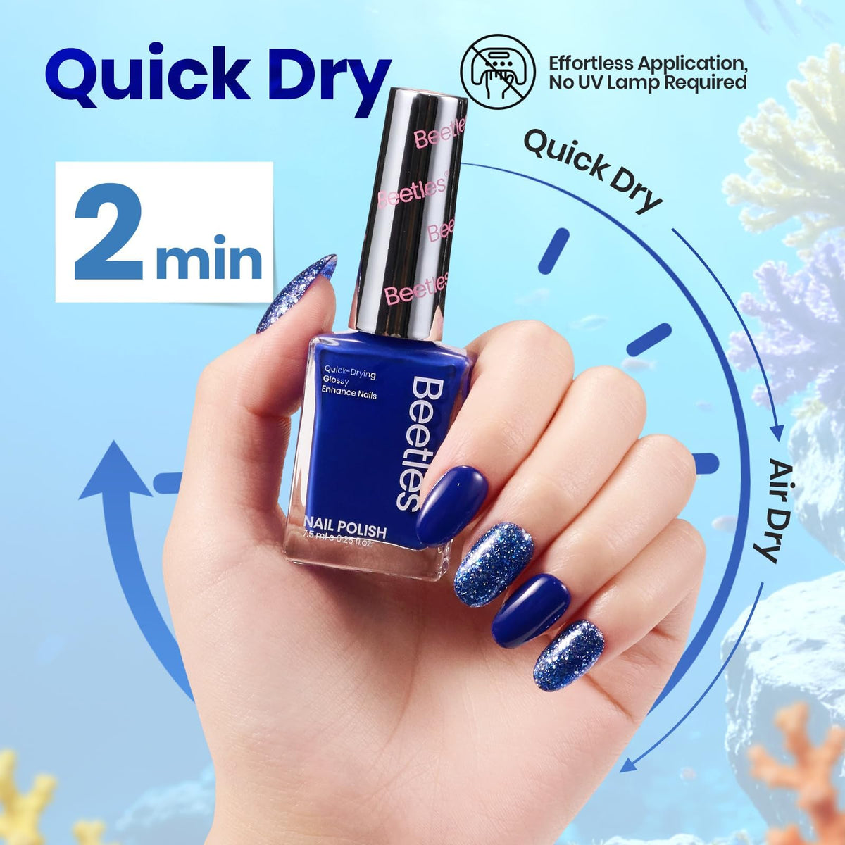 Groupe de vernis à ongles Beetles en différentes teintes sur fond blanc