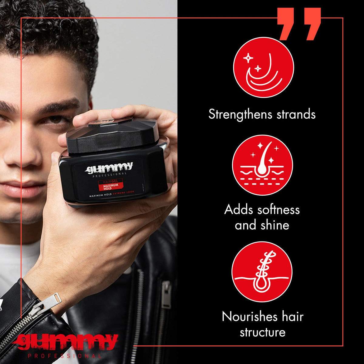 Gummy Gel Coiffant Professionnel 700ml application sur cheveux