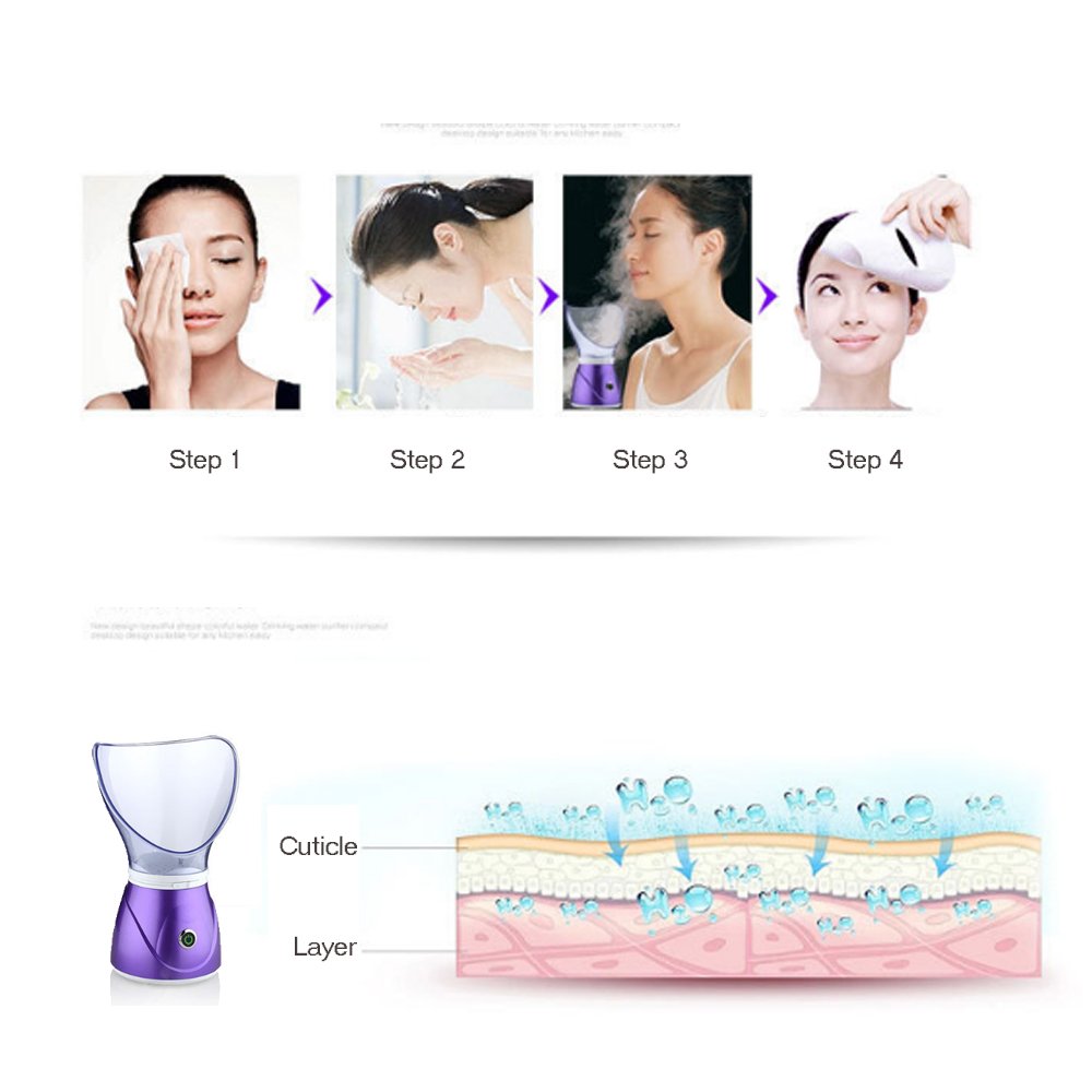Hann steamer facial violet en fonctionnement avec vapeur visible
