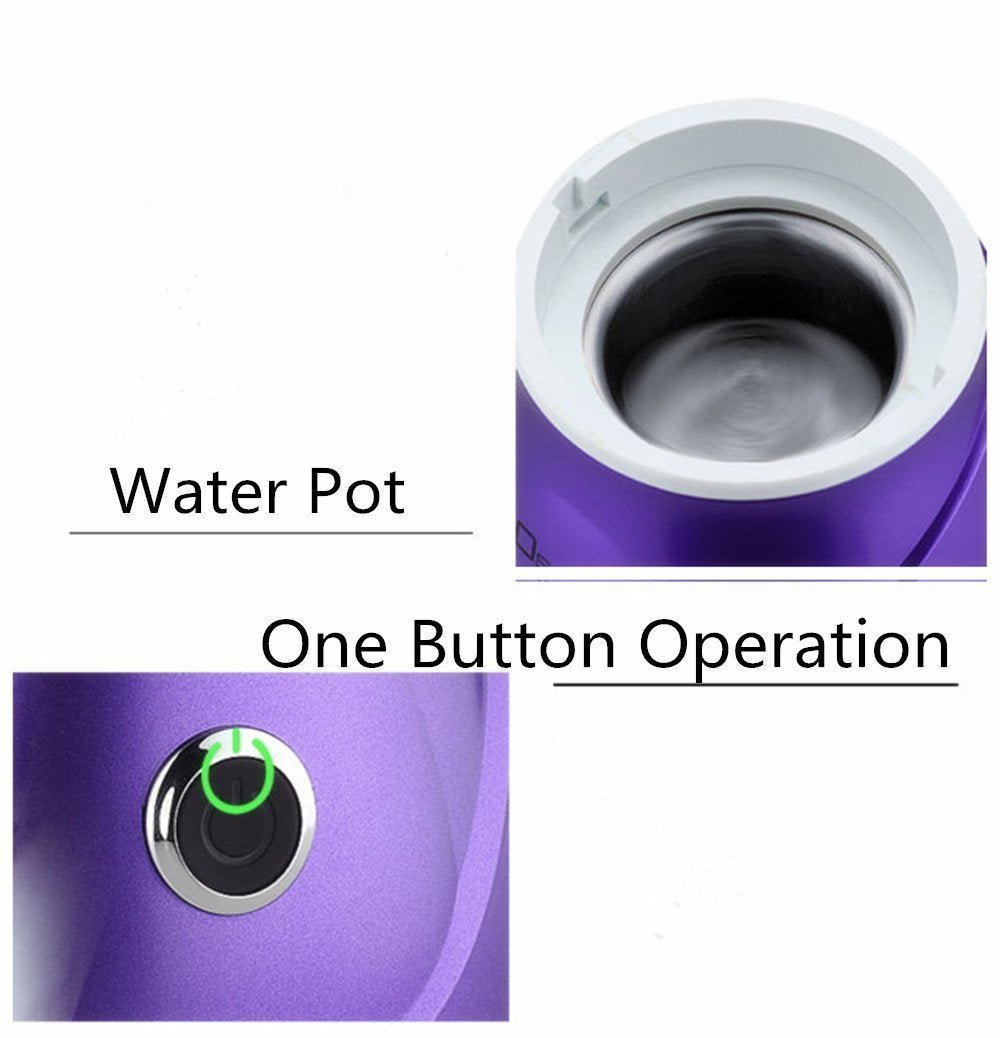 Hann steamer facial violet sur une table de soins esthétiques