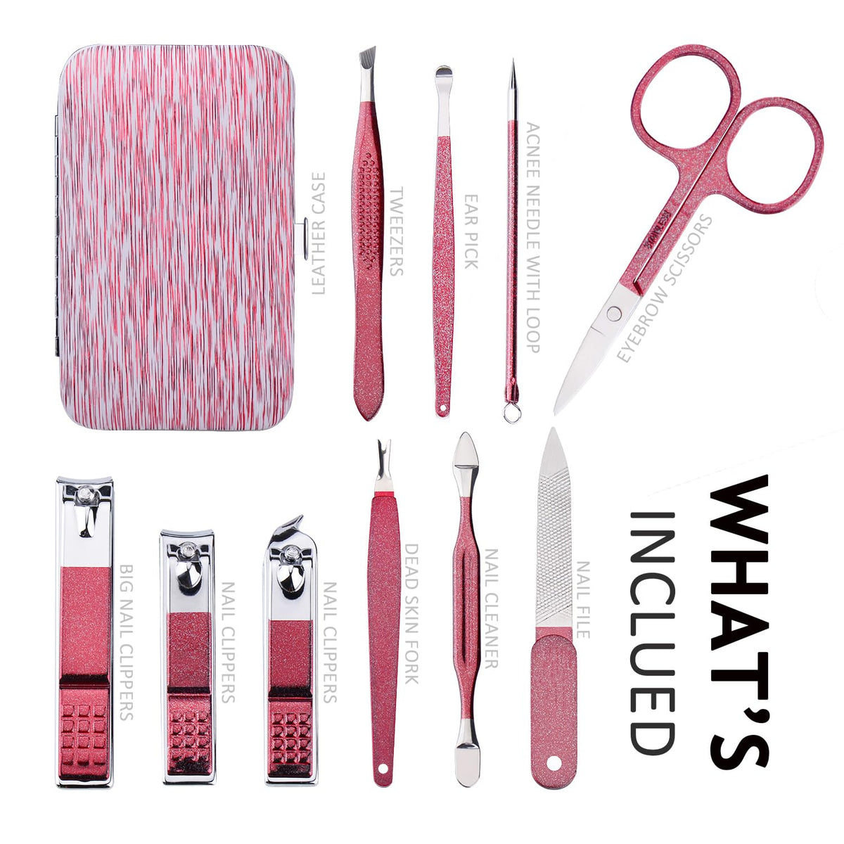 HANTEKAS Set de Manucure avec étui en cuir synthétique rose