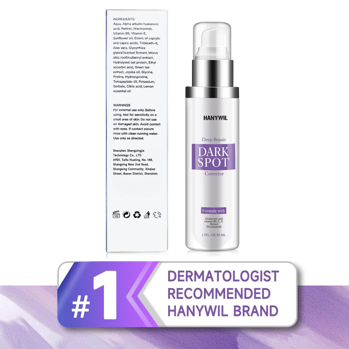 HANYWIL Sérum Éclaircissant Taches Sombres 2% Retinol 5% Niacinamide application sur peau