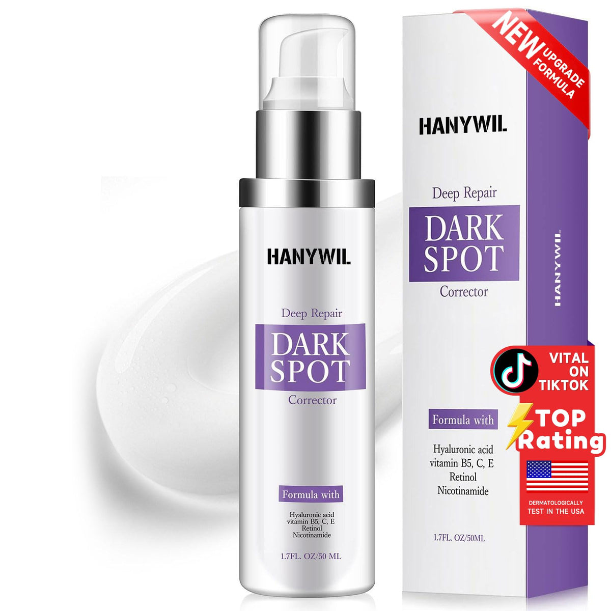 HANYWIL Sérum Éclaircissant Taches Sombres 2% Retinol 5% Niacinamide flacon avant