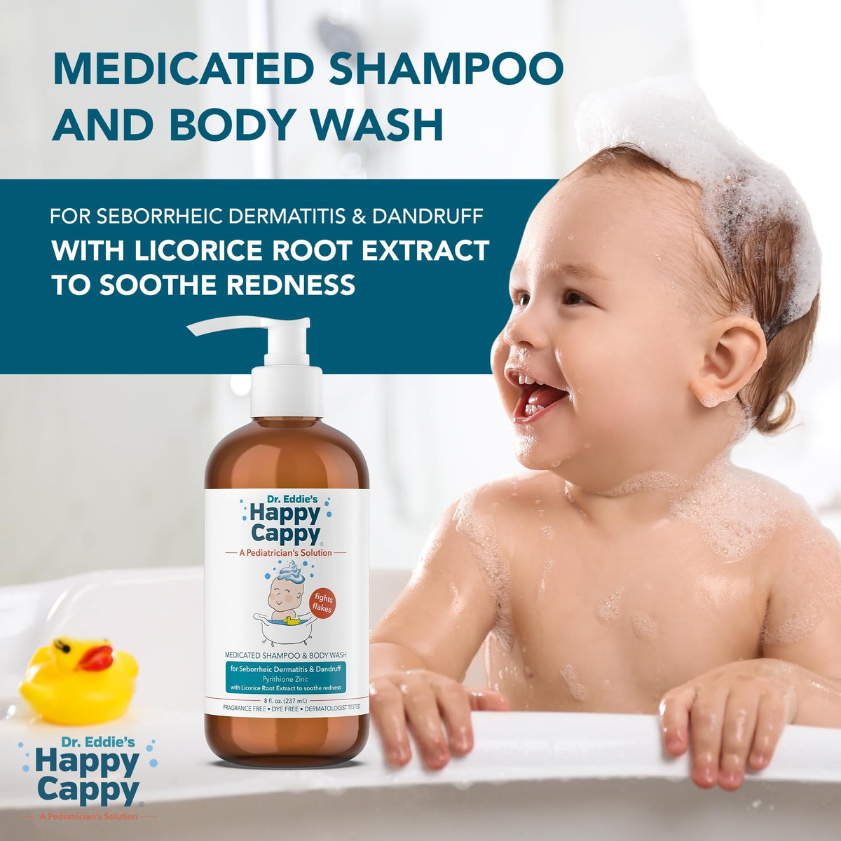 Happy Cappy shampooing sur une surface en bois