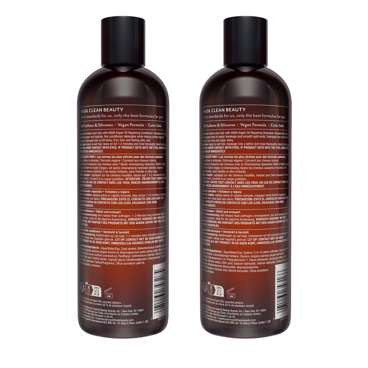 HASK Shampoo et Après-Shampooing à l'Huile d'Argan 12oz sur un fond neutre