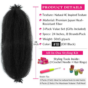 Hbegant cheveux Afro Twist 24 pouces en vue de près