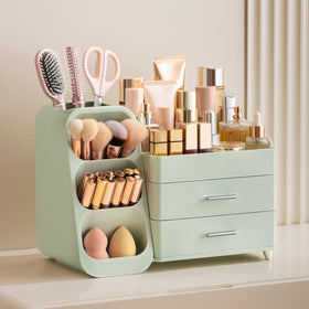 HBlife Organisateur de Maquillage vert vue de côté avec pinceaux
