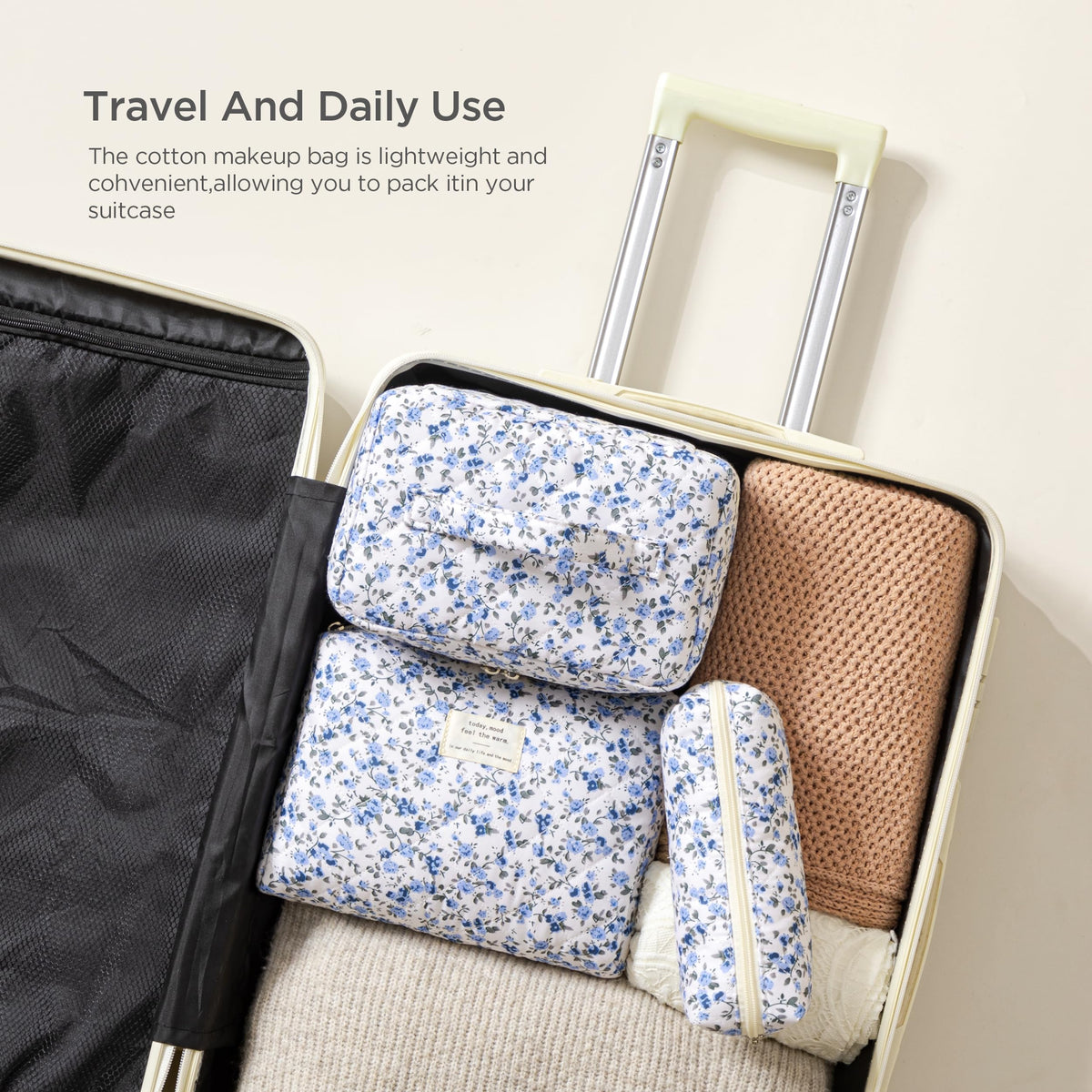 HBselect Trousse de Maquillage Matelassée à côté de produits de beauté