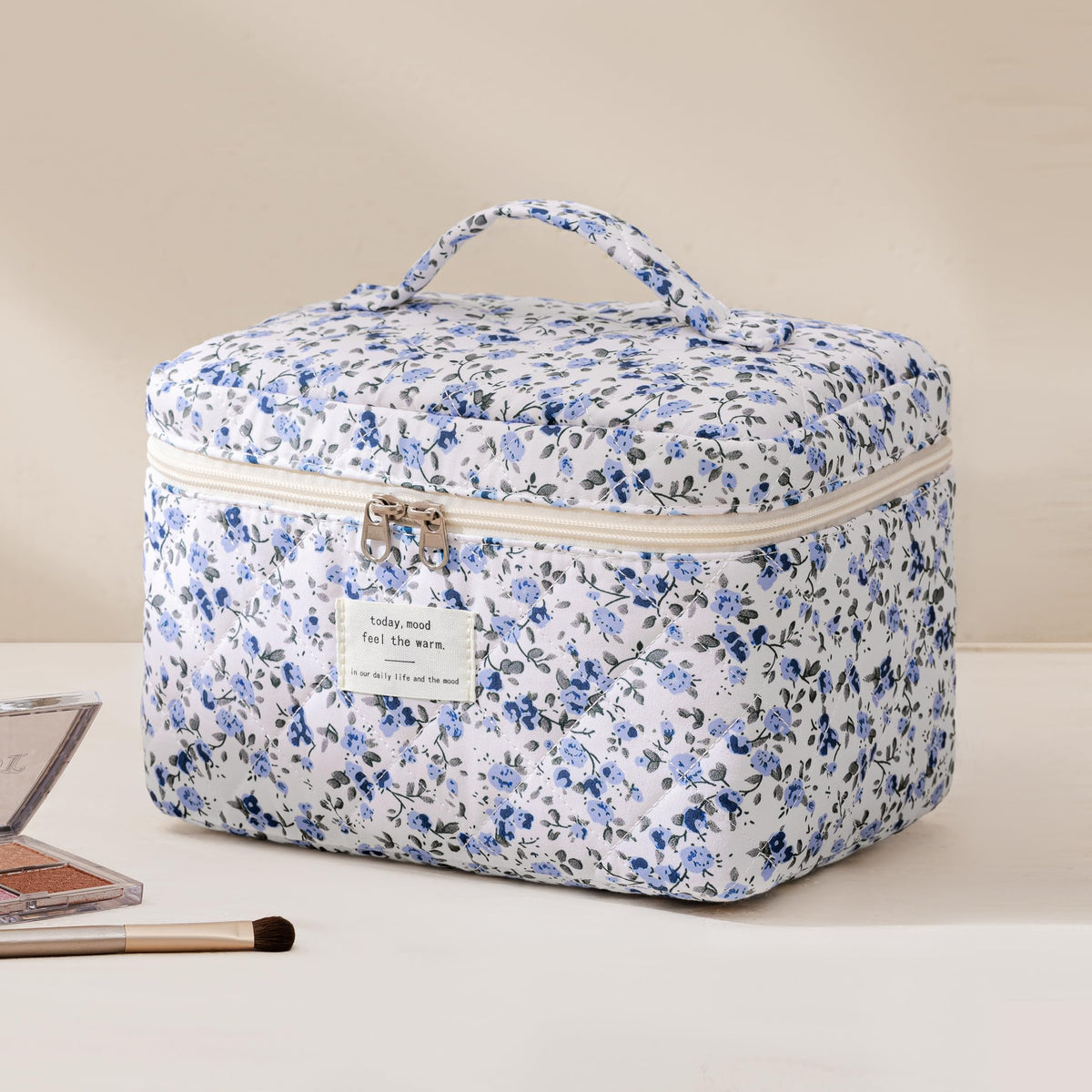 HBselect Trousse de Maquillage Matelassée avec un rouge à lèvres et pinceaux à l'intérieur